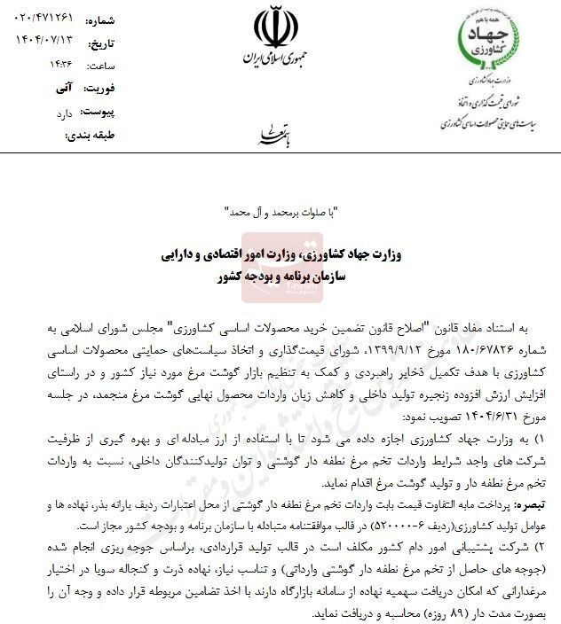 واردات تخم‌مرغ نطفه‌دار گوشتی آزاد شد